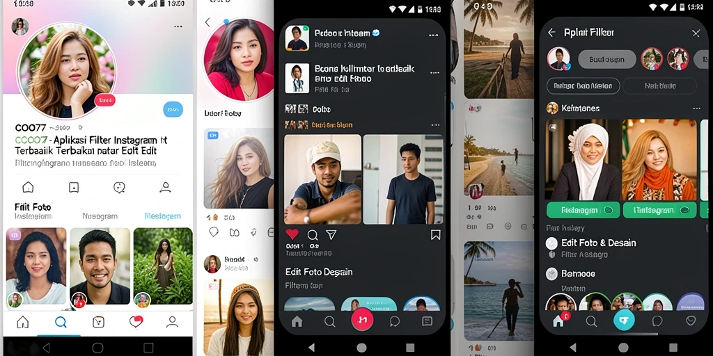Tampilan antarmuka COO77 dengan berbagai filter Instagram.