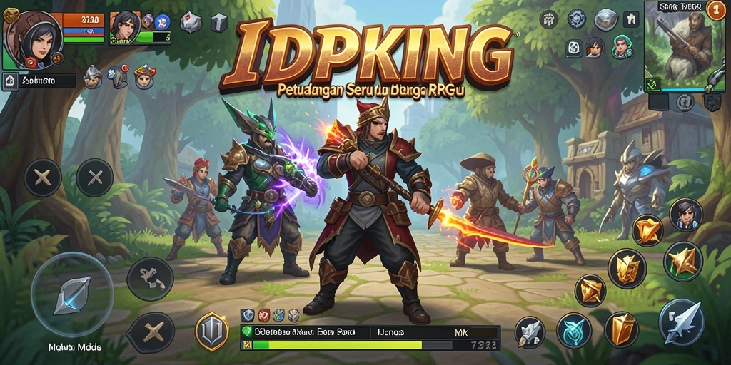 Tampilan antarmuka RPG yang menawan dengan karakter dan pemandangan menakjubkan.