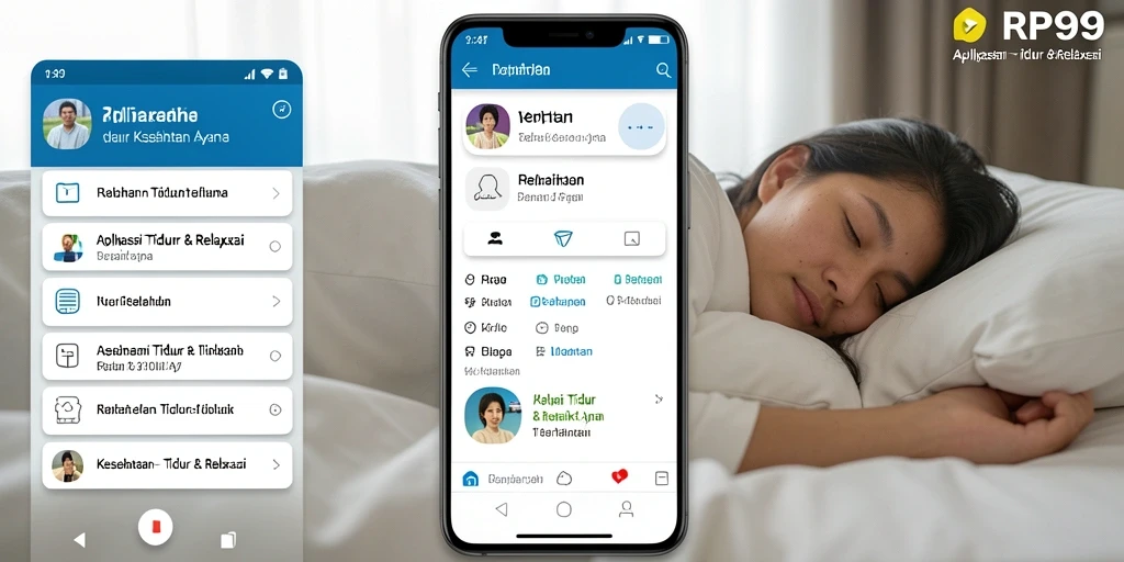 Screenshot aplikasi RP99 menampilkan antarmuka dengan fitur relaksasi tidur.