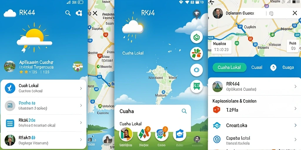 Antarmuka RR44 yang menampilkan prediksi cuaca lokal dengan detail.